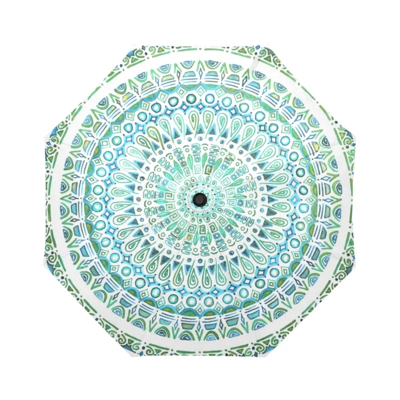 umbrella with hand-drawn pen and ink mandala design