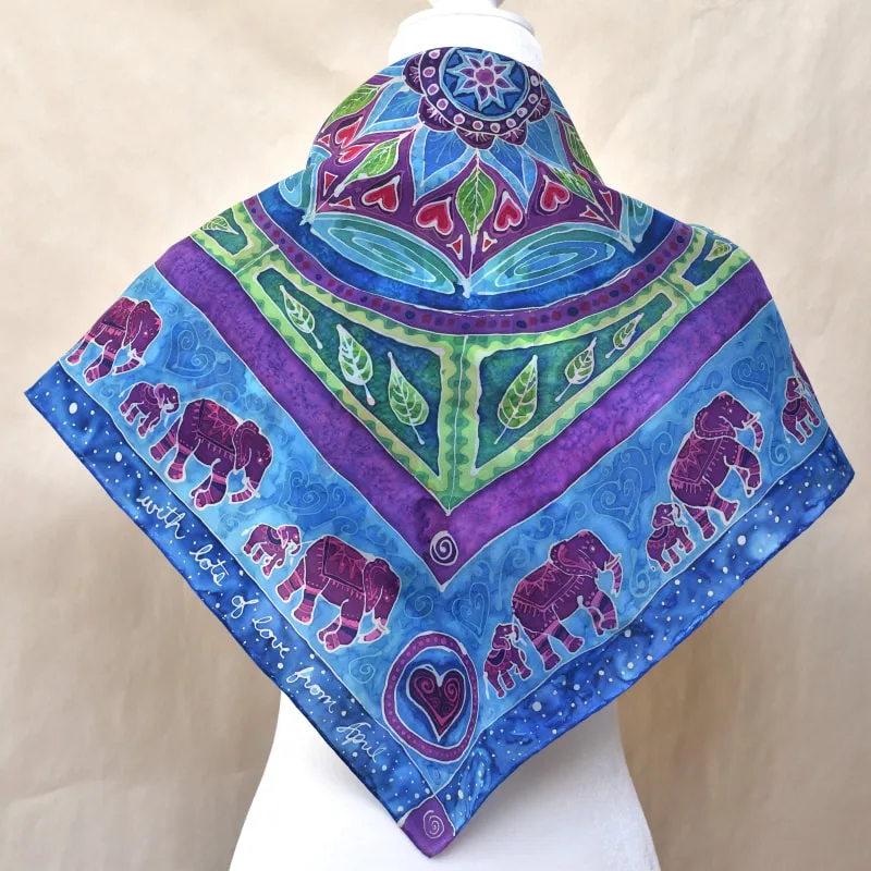 hand-painted elephant mandala silk scarf
