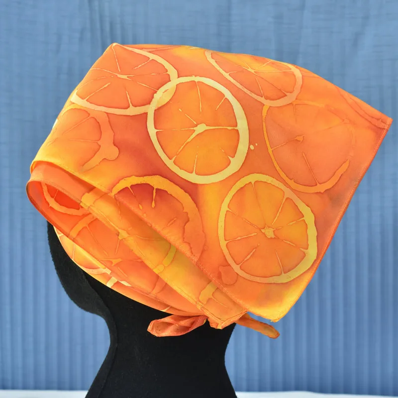 Hand-painted silk neckerchief with orange slices