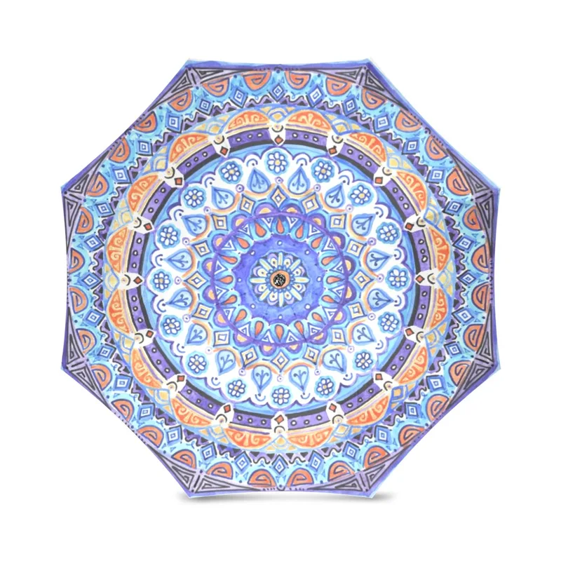 umbrella with hand-drawn pen and ink mandala design