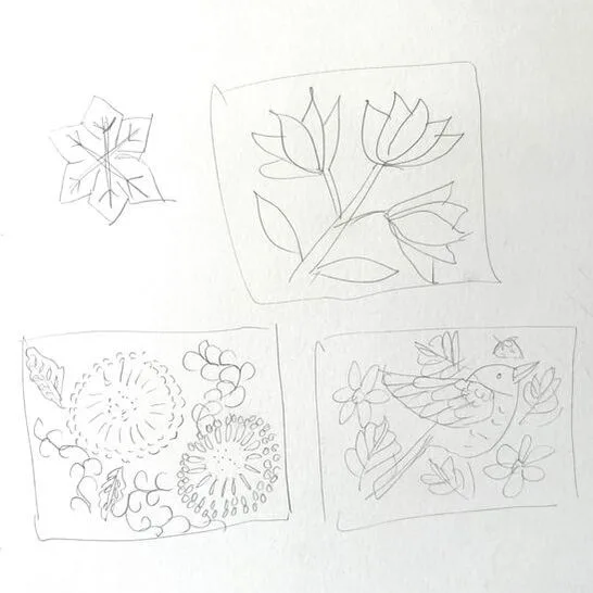 sketches to design a commissioned artwork